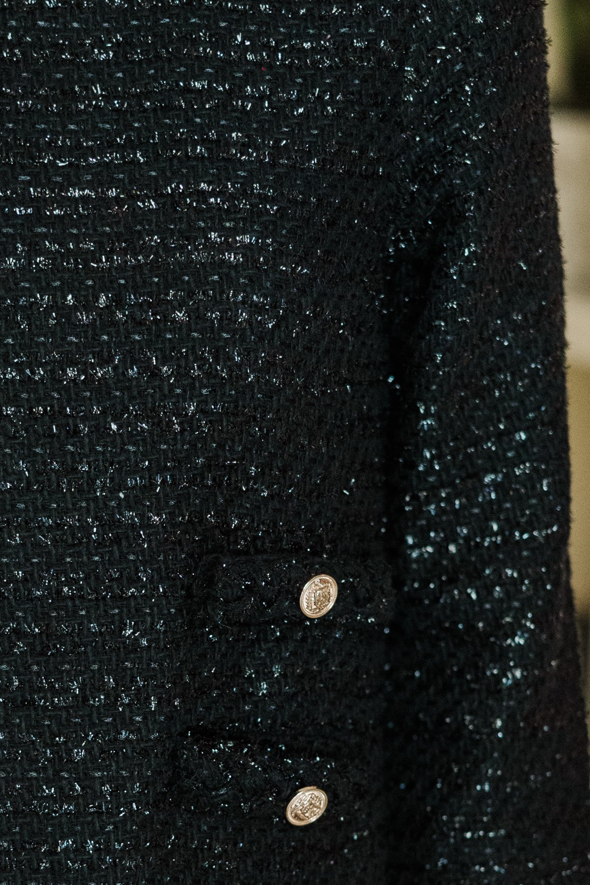 green emerald velvet dress Black & Gold Tweed Buttons Dress main image 0