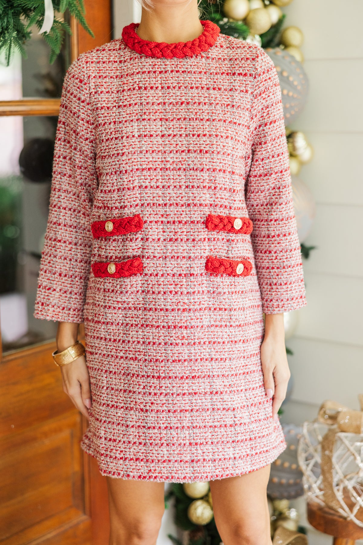 Ask You Out Burgundy Red Tweed 3/4 Sleeve Dress – Shop the Mint