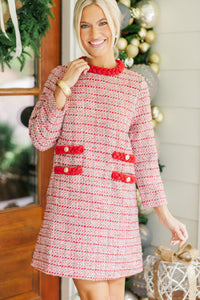 Ask You Out Burgundy Red Tweed 3/4 Sleeve Dress