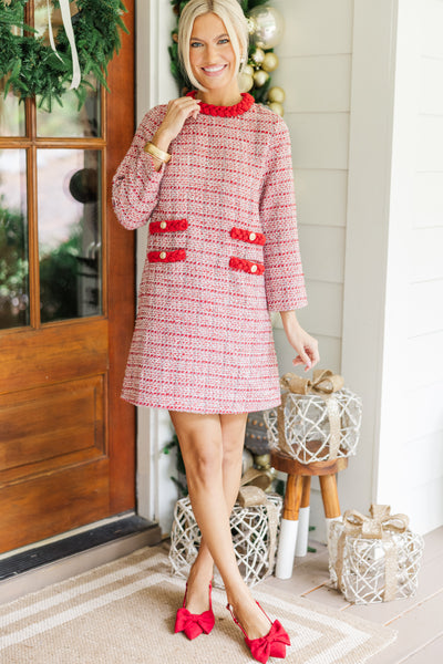 red tweed dress Ask You Out Burgundy Red Tweed 3/4 Sleeve Dress – Shop the Mint