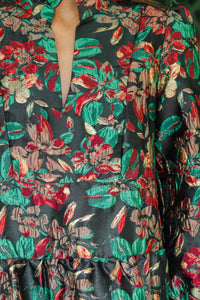 Just A Feeling Emerald Green Floral Brocade Dress