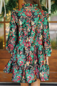 Just A Feeling Emerald Green Floral Brocade Dress