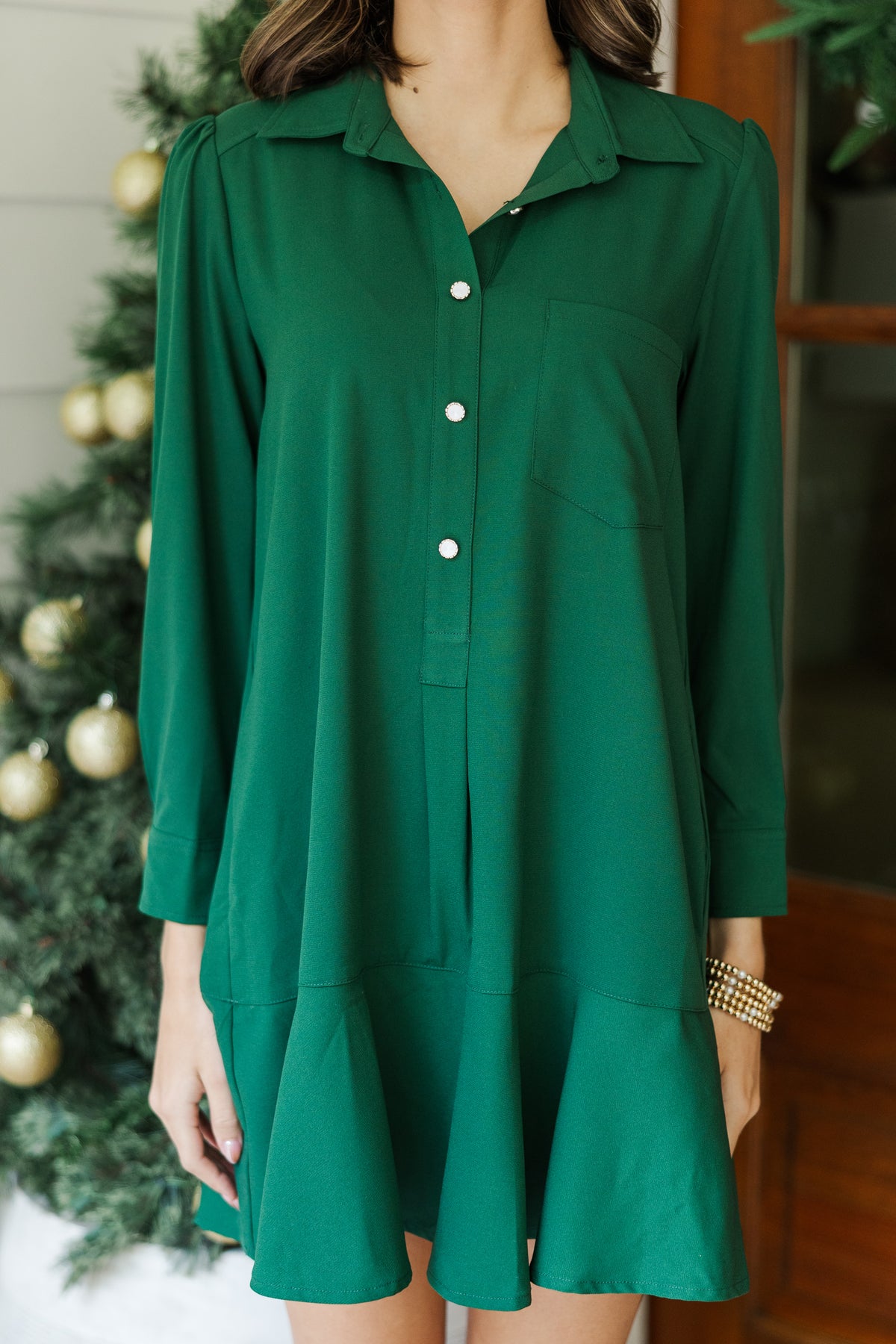 dark green shirt dress Non-Iron Cotton Solid Dress Shirt With Contrast Trim main image 1