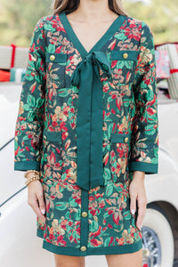 League Of Your Own Emerald Floral Brocade Shift Dress