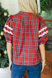 Jump At The Chance Red Tartan Plaid Blouse