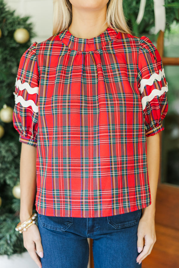 Jump At The Chance Red Tartan Plaid Blouse