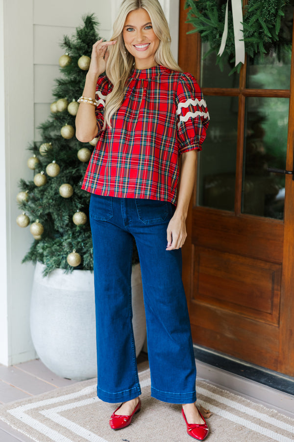 Jump At The Chance Red Tartan Plaid Blouse