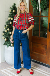 Jump At The Chance Red Tartan Plaid Blouse