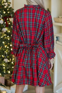 Under The Stars Red Tartan Plaid Tie Back Dress