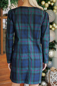 Warmest Wishes Navy Blue Plaid Dress