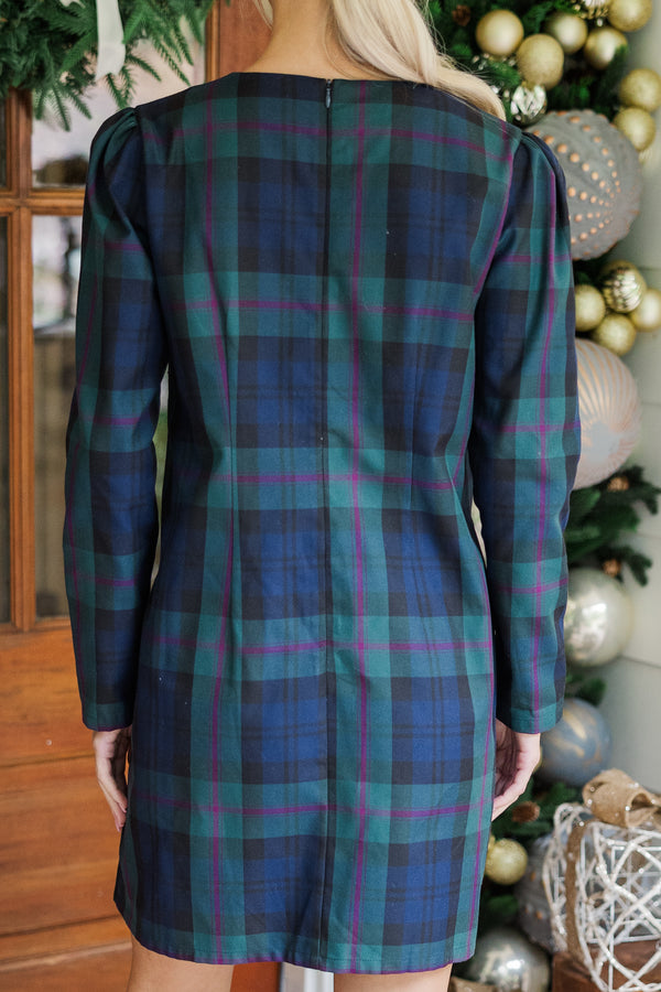 Warmest Wishes Navy Blue Plaid Dress