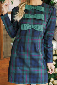 Warmest Wishes Navy Blue Plaid Dress