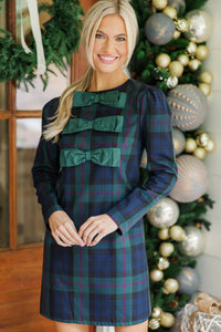 Warmest Wishes Navy Blue Plaid Dress