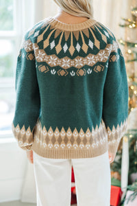 Make Me Smile Emerald Green Fair Isle Sweater