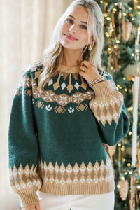 Make Me Smile Emerald Green Fair Isle Sweater