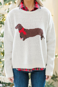 Home For The Holidays Cream Dachshund Sweater