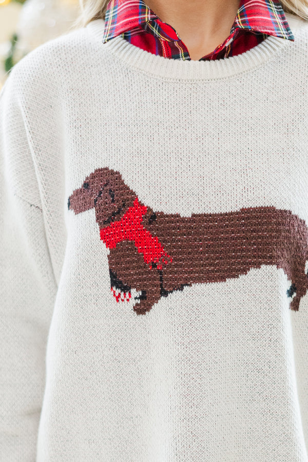 Home For The Holidays Cream Dachshund Sweater