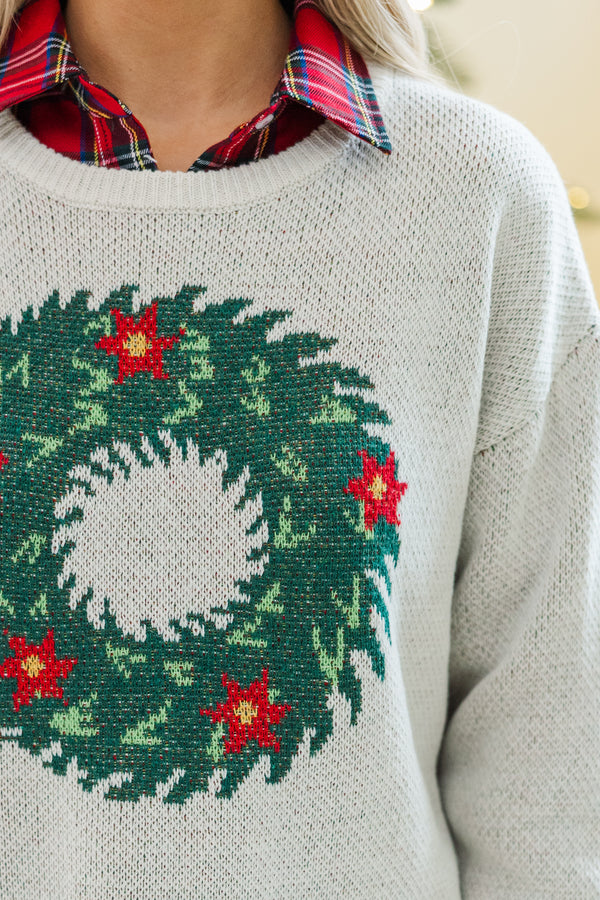 Home For The Holidays Cream Wreath Sweater