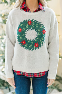 Home For The Holidays Cream Wreath Sweater