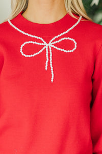 Another Day Red Pearl Embellished Sweater