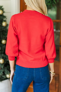 Another Day Red Pearl Embellished Sweater