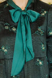 Never Too Late Green Floral Brocade Dress