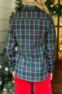 Just For You Navy Blue Tartan Plaid Button Down