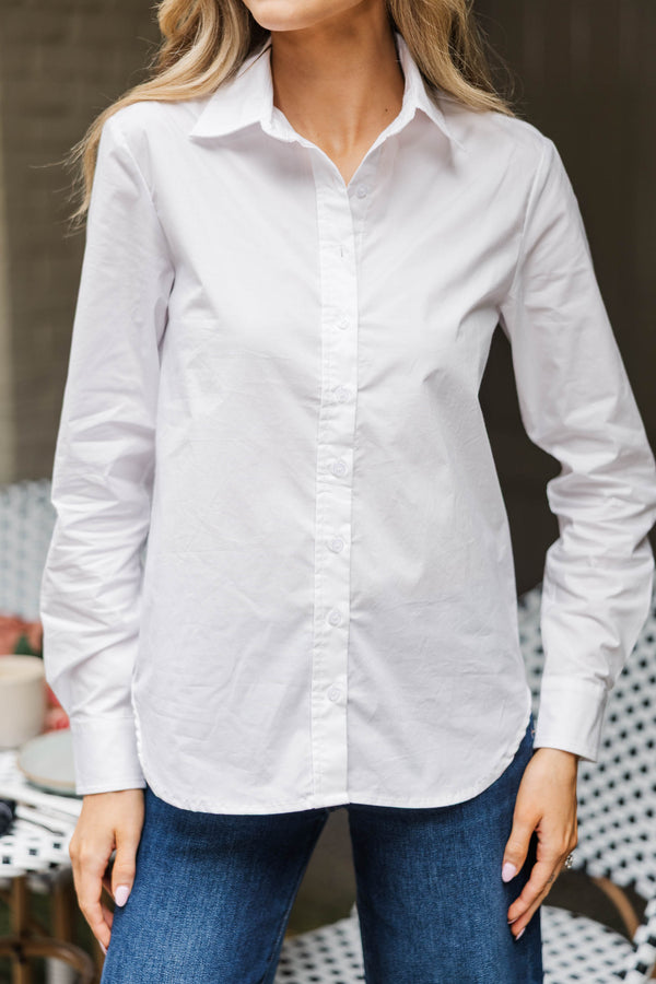 Just For You White Button Down Blouse