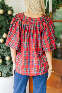 Just A Theory Red Tartan Plaid Blouse