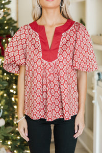 Just A Theory Burgundy Medallion Print Blouse