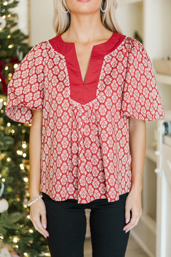 Just A Theory Burgundy Medallion Print Blouse