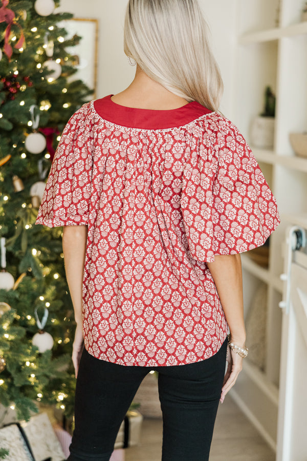 Just A Theory Burgundy Medallion Print Blouse