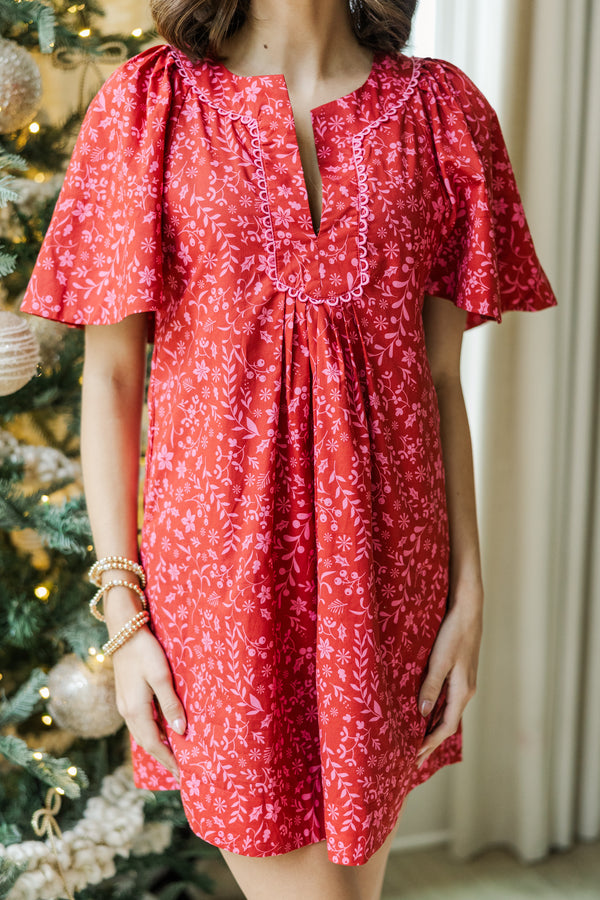 red pattern dress Woven Dress In Viscose/Linen - Bright Red - Gudrun Sjdn
