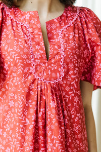 Just A Theory Red Ditsy Floral Dress