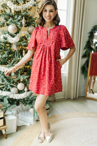 Just A Theory Red Ditsy Floral Dress