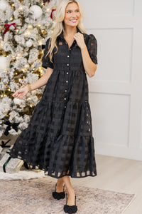 So Worth It Black Organza Button Down Midi Dress