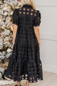 So Worth It Black Organza Button Down Midi Dress