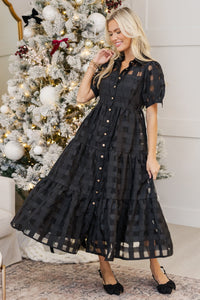 So Worth It Black Organza Button Down Midi Dress