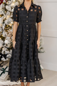 So Worth It Black Organza Button Down Midi Dress