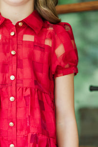 Girls: The Hannah Red Textured Dress