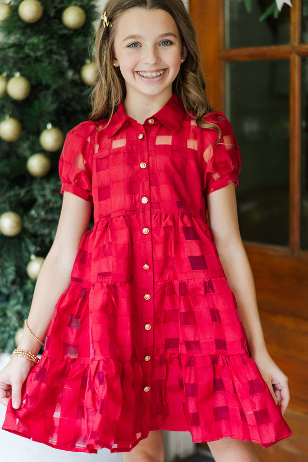 Girls: The Hannah Red Textured Dress