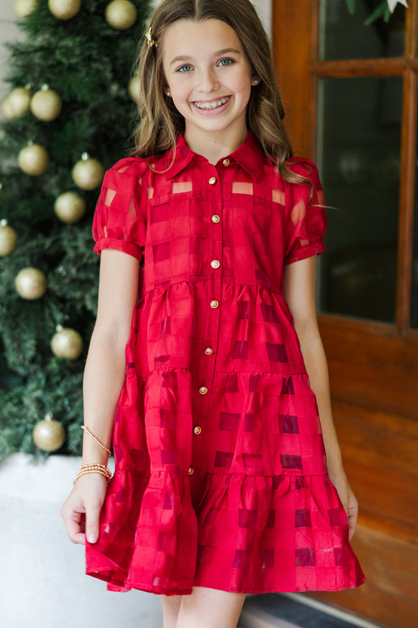 Girls: The Hannah Red Textured Dress