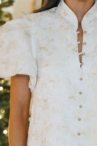 Chic Influences Cream Floral Brocade Dress