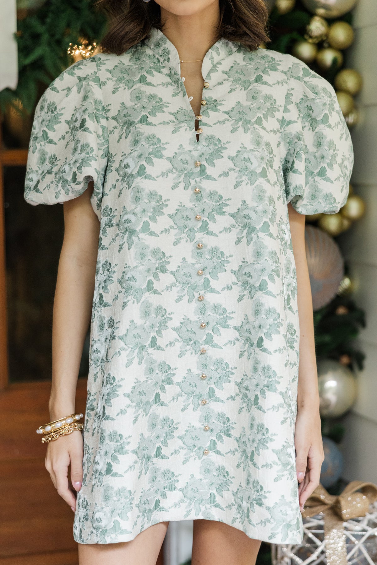 Chic Influences Green Floral Brocade Dress – Shop the Mint