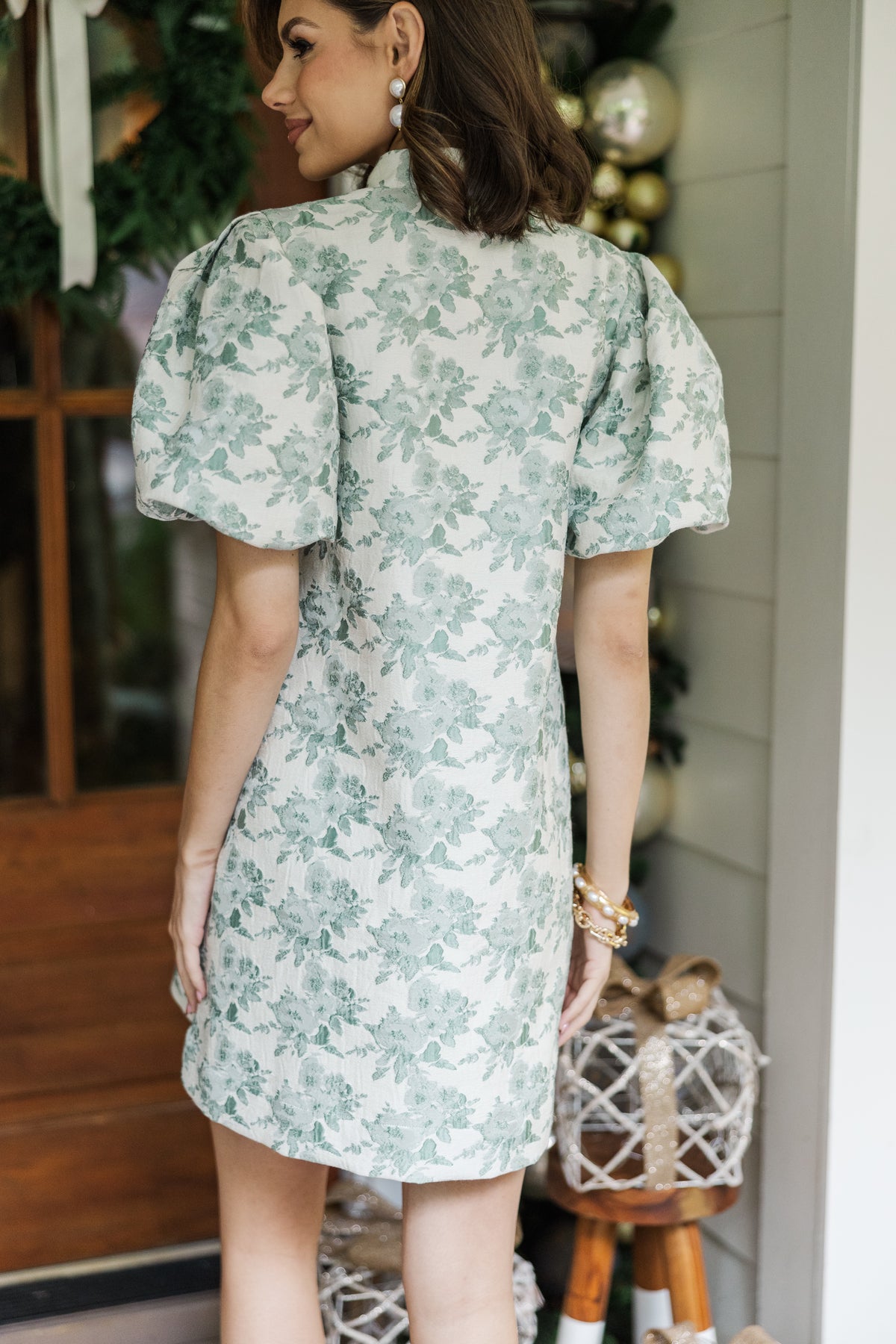 Chic Influences Green Floral Brocade Dress – Shop the Mint