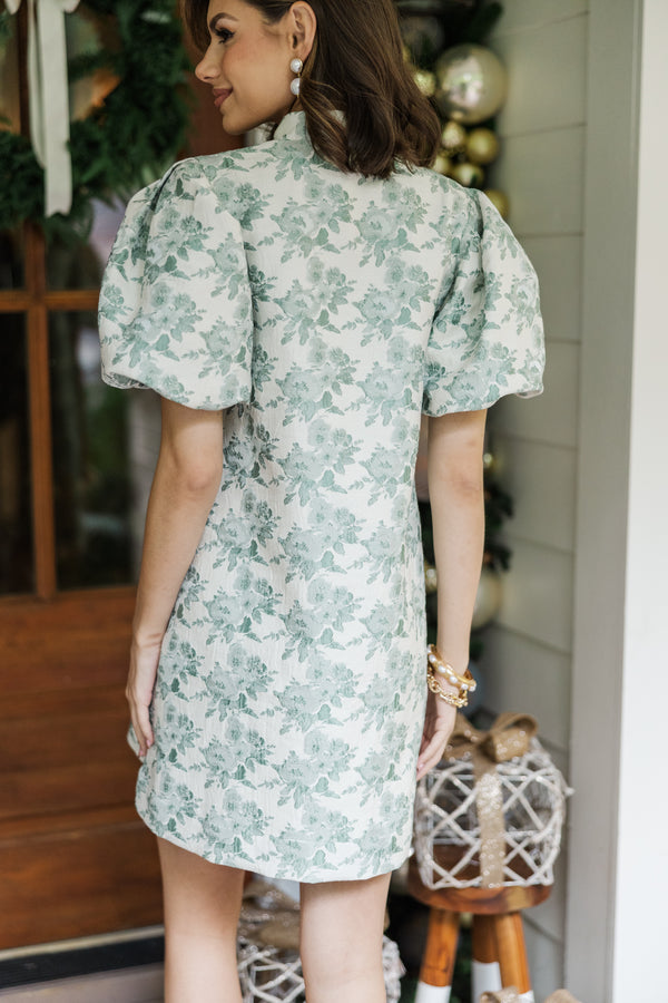 Chic Influences Green Floral Brocade Dress