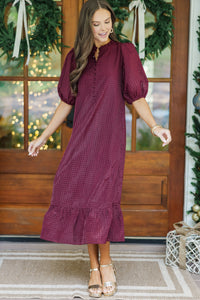 See The Light Burgundy Textured Midi Dress