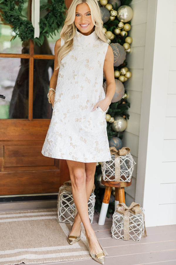 cream brocade dress Just A Feeling Cream Floral Brocade Dress, Medium - The Mint Julep Boutique