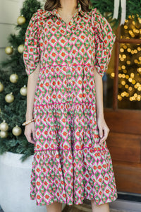 Run To You Green Holiday Medallion Print Midi Dress