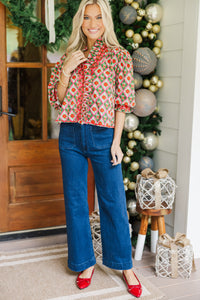 Out For The Day Green Bow Medallion Blouse